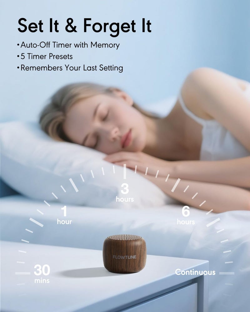 FLOWTUNE Sound Machine White Noise Machine for Baby Adults, Mini Portable Sound Machine for Travel, 6H Timer, 18 Soothing Sleep Sounds Gift (Wood Grain) - Image 5